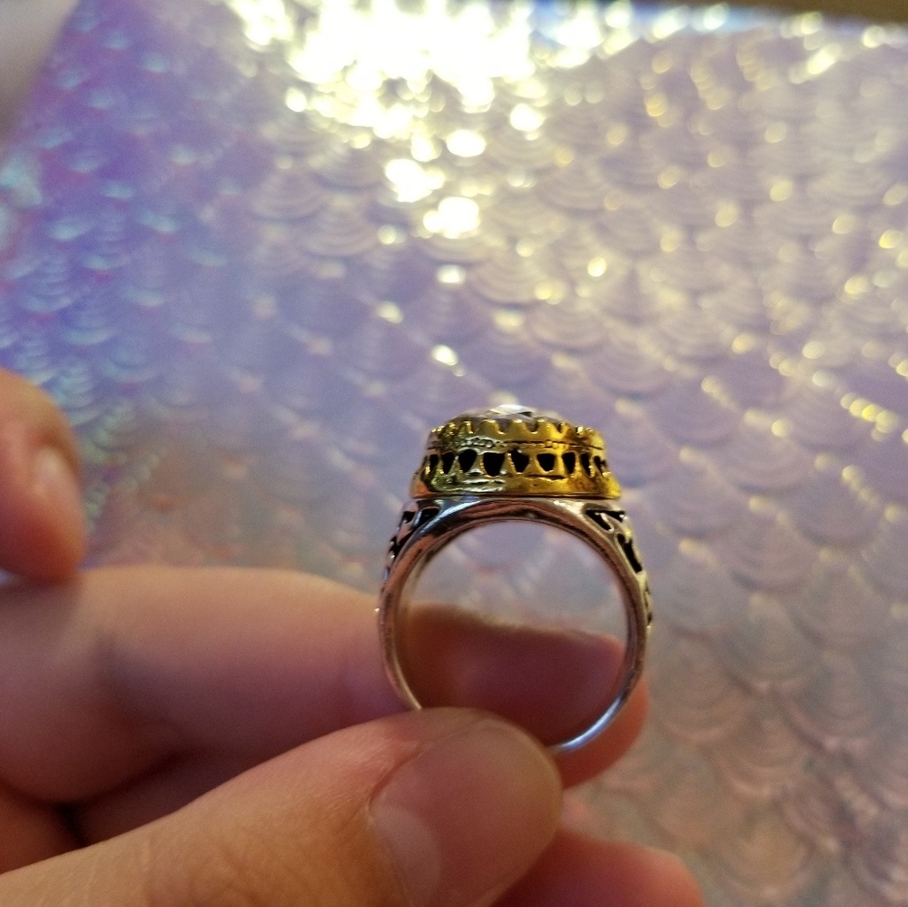💎 Over sized large clear glass stone metal ring - Picture 5 of 7